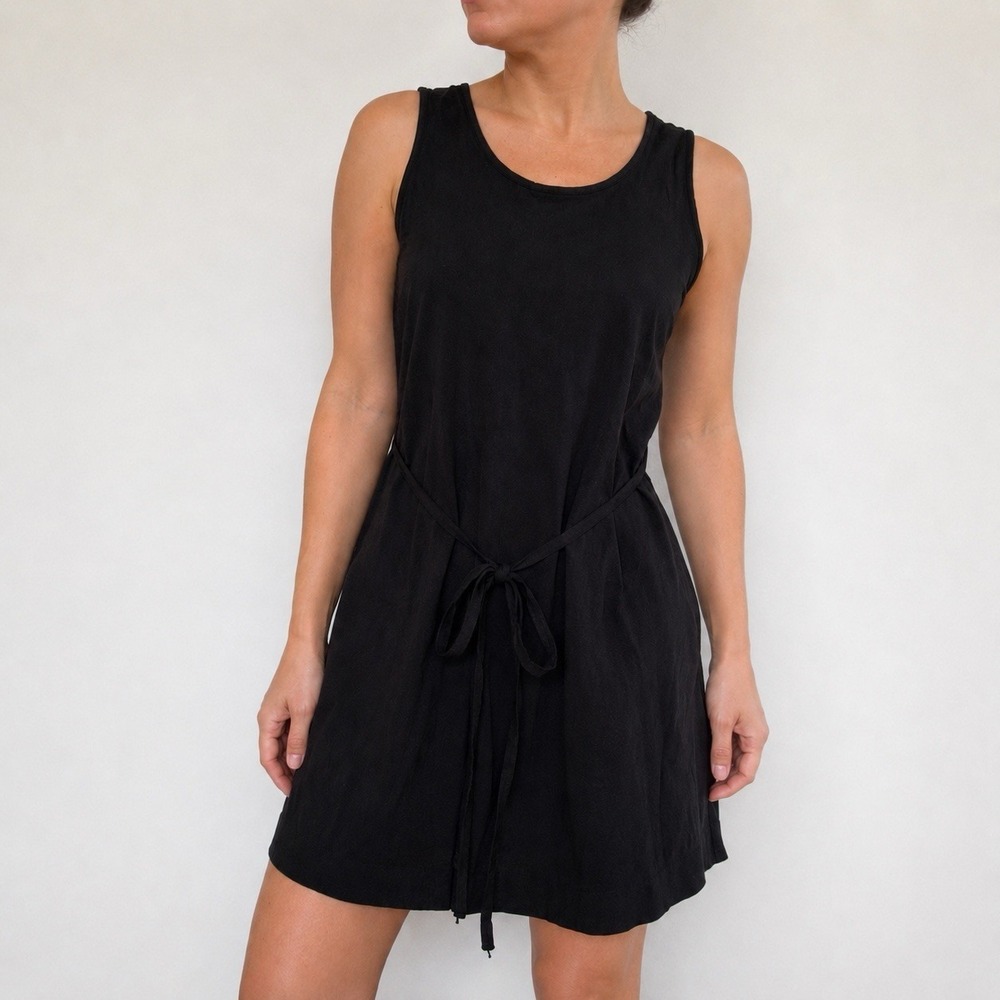 United Colors of Benetton Italian Viscose Mini‎ Dress S 38 Black Tie Waist Lined